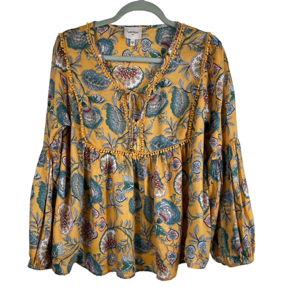 Haute Hippie Peasant Blouse Top Long Sleeves